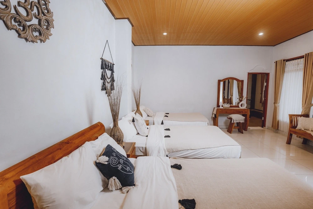 Triple room accommodation at Amertham yoga teacher training in Bali