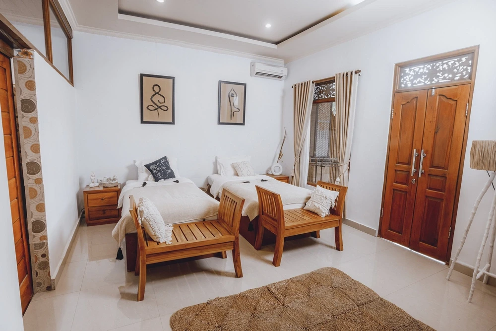 Twin room accommodation at Amertham yoga teacher training in Bali
